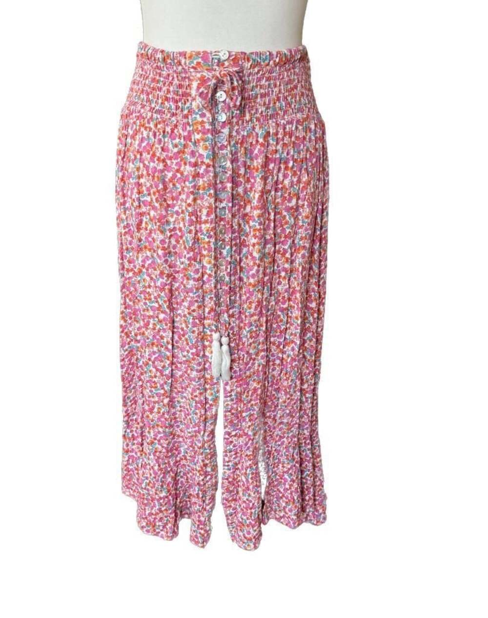 Rachel Zoe Pink Floral Print Smocked Waist Button-Down Maxi Skirt, L